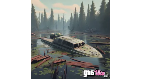 A sunken boat in the everglades concept art (AI Generated By Psy)