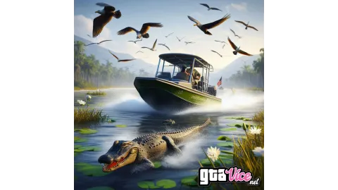 An airboat in the everglades with an alligator concept art (AI Generated By Psy)