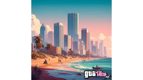 Vice City Beach and Skyline Concept Art (AI Generated By Psy)